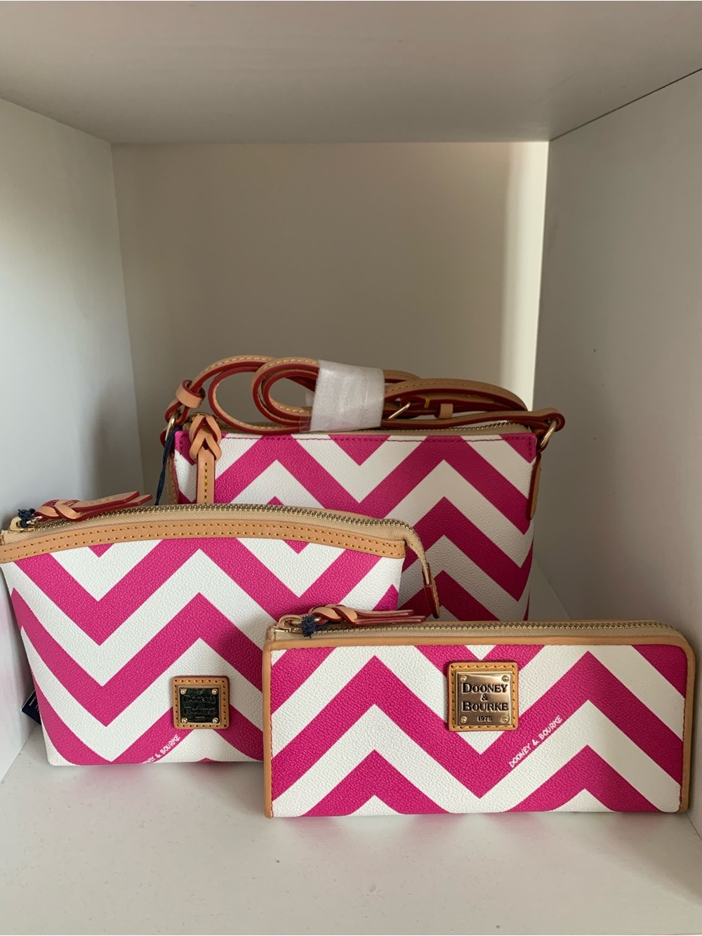 Dooney & Bourke Pink and White Chevron Three-Piece Crossbody Set